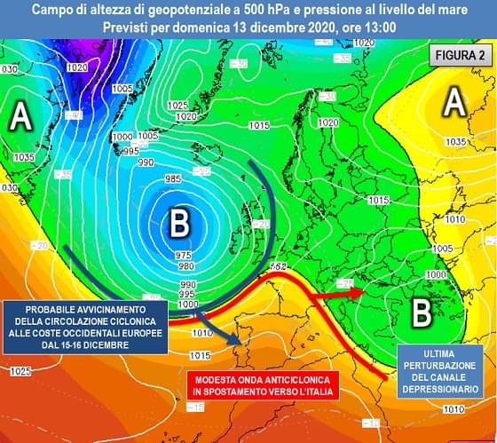 Geopotenziali e pressione slm attesi per il 13 Dicembre 2020