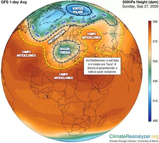 Circolazione media globale modello gfs 27 settembre 2020