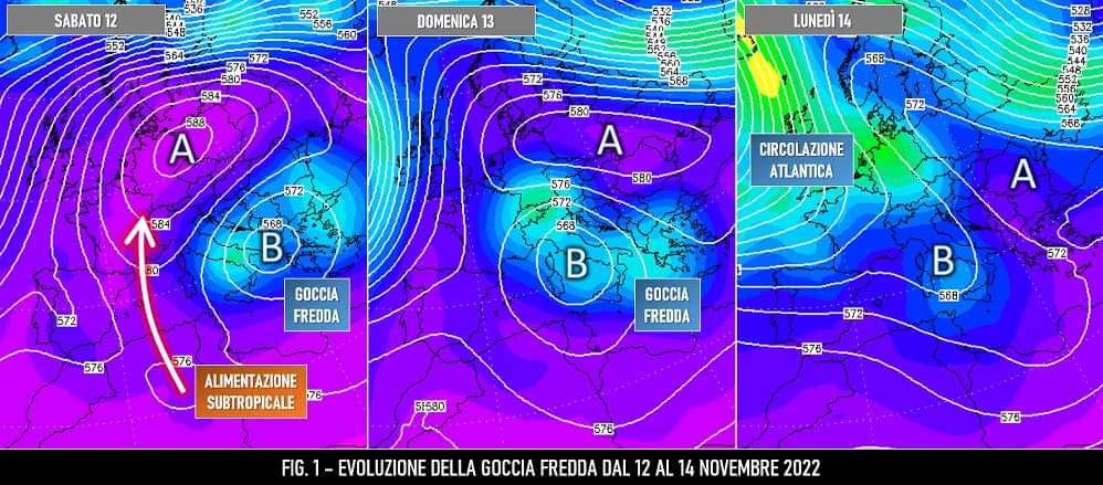 Evoluzione goccia fredda 12-14 novembre 2022