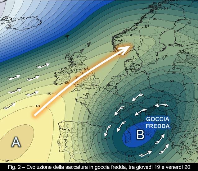 Evoluzione in goccia fredda della saccatura per il 19-20 gennaio 2023