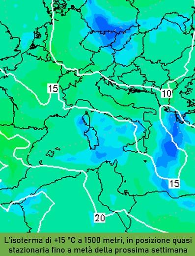 Isoterma di 15°C a 850hPa quasi stazionaria