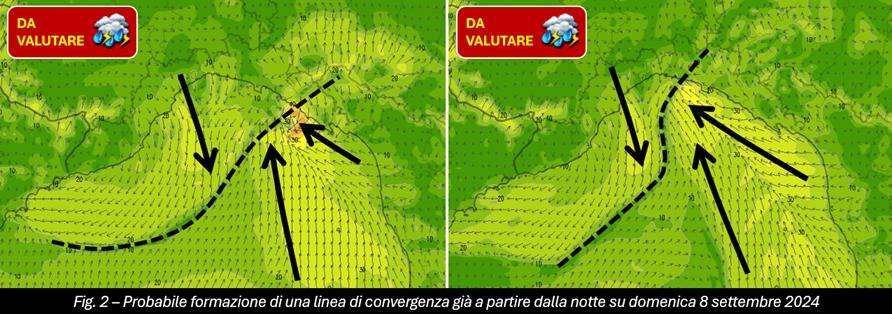 Possibile linea di convergenza per l'8 settembre sul Golfo Ligure