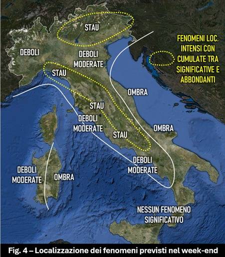 Localizzazione dei fenomeni nel corso del weekend