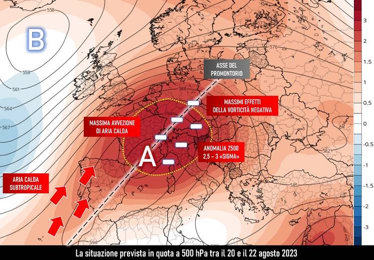 Mappa media attesa per i giorni 20-22 Agosto 2023