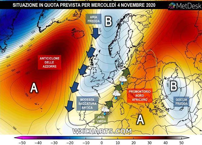 Situazione in quota prevista per il 4 Novembre 2020