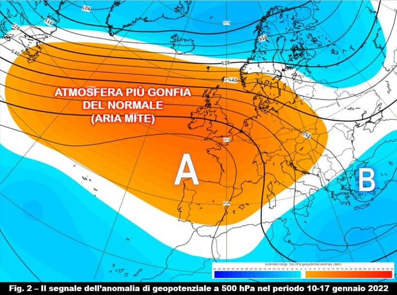 Mappa anomalie geopotenziale 10-17 gennaio 2022