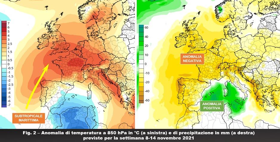 Anomalia della temperatura 8-14 Novembre 2021