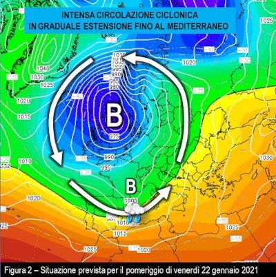 Situazione prevista per il pomeriggio del 22 Gennaio 2021