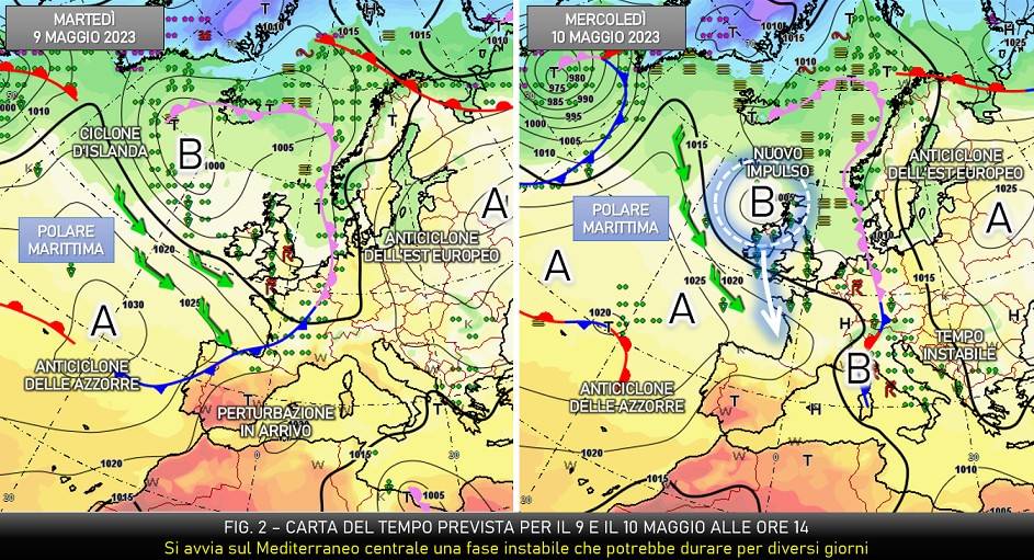 Mappa del tempo attesa per il 9 e il 10 maggio 2023