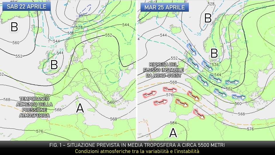 Mappe previste in quota per il 22-25 aprile 2023