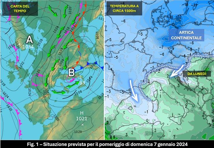 Carta del tempo prevista per il 7 gennaio 2024