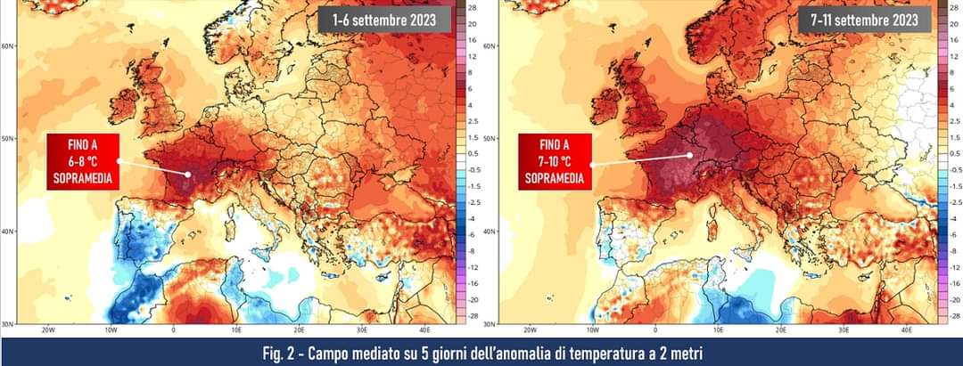 Situazione prevista per il campo termico fino all'11 settembre 2023