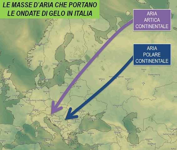 Le masse d'aria che portano le ondate di gelo in Italia