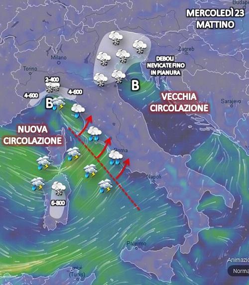 Fig. 2: previsione per il mattino del 23 gennaio Fig. 2: previsione per il mattino del 23 gennaio