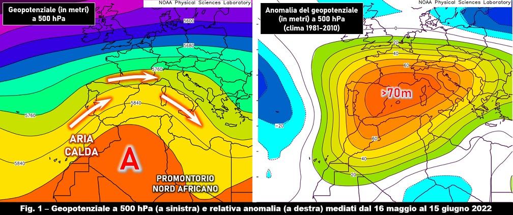 Media delle anomalie dal 16 Maggio al 15 Giugno 2022