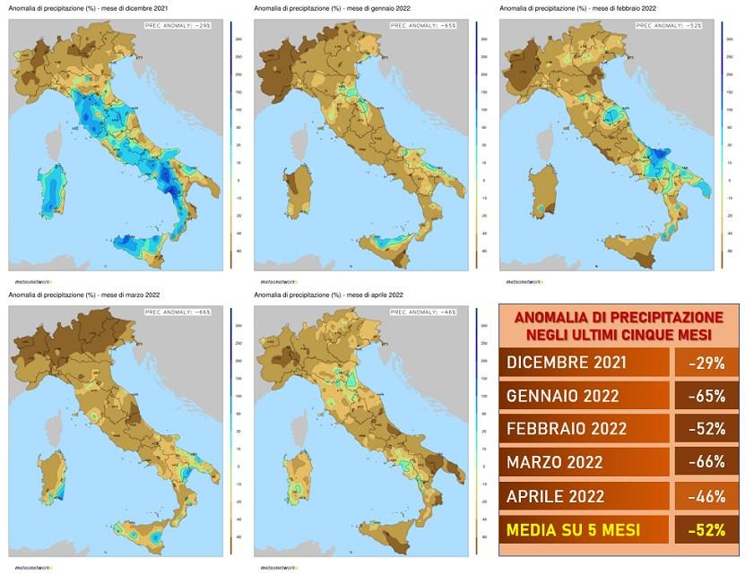 Deficit pluviometrico Dicembre-Aprile 2022