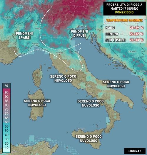 Meteo previsto per martedì 7 giugno 2022