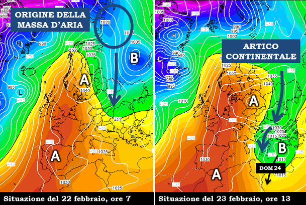 Aria artico continentale approccia il nostro Paese per il 23 Febbraio