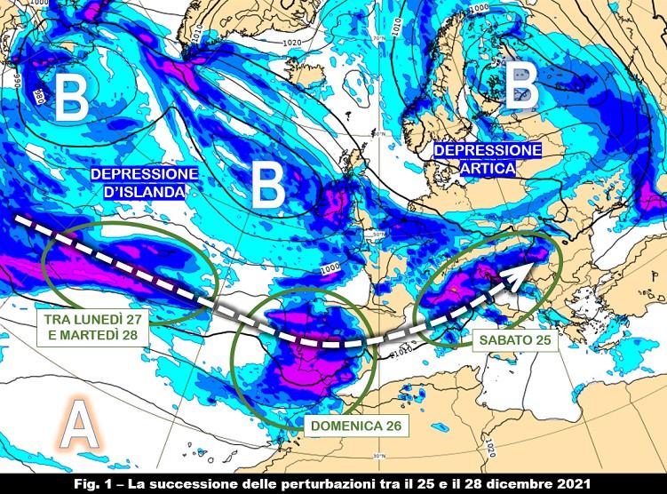 Successione di perturbazioni tra il 25 e il 28 Dicembre 2021