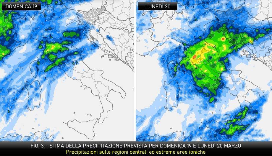 Piogge attese per il 19-20 marzo 2023