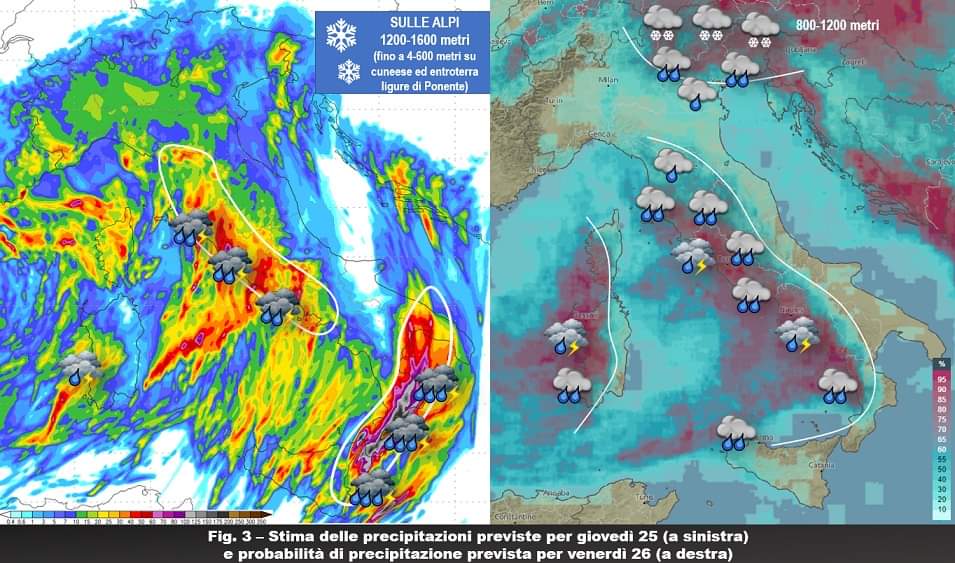 Stima piogge 25 e 26 Novembre 2021