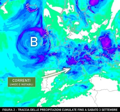 Mappa di previsione pioggia per il 3 Settembre 2022