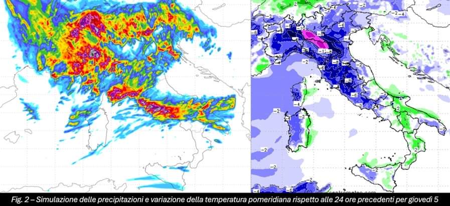 Precipitazioni e temperature attese per il 5 settembre 2024