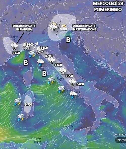 Fig. 3: previsione per il pomeriggio del 23 gennaio Fig. 3: previsione per il pomeriggio del 23 gennaio