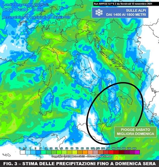 Stima precipitazioni per il 14 novembre 2021