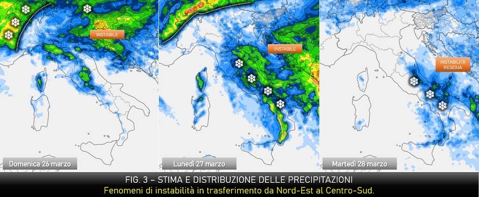 Precipitazioni attese per il 26-28 marzo 2023