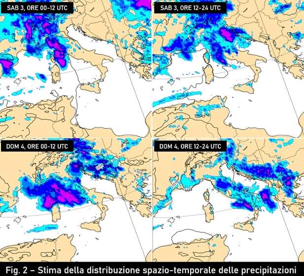 Mappa di previsione pioggia per il 3-4 Settembre 2022