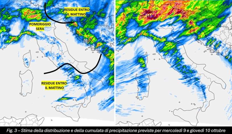 Stima precipitazioni per il 9-10 ottobre 2024