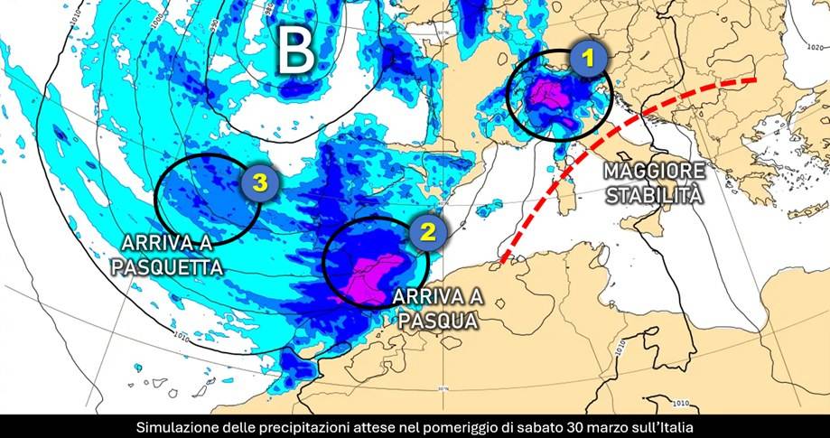 Precipitazioni attese sabato 30 marzo 2024