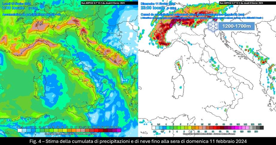 Cumulata pioggia e neve entro l'11 febbraio 2024