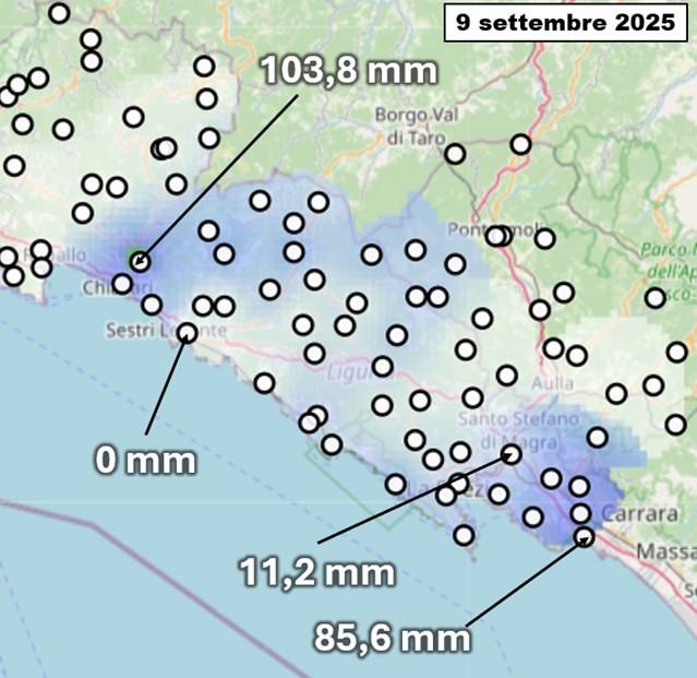 Precipitazioni sul Levante Ligure - 9 settembre 2025