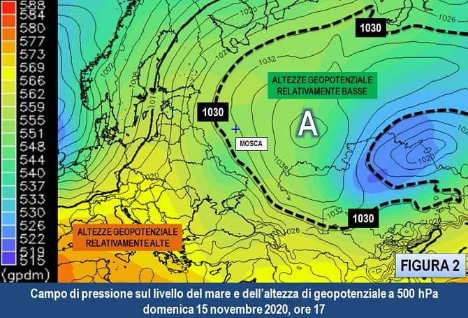 Pressione e geopotenziali il 15 Novembre 2020