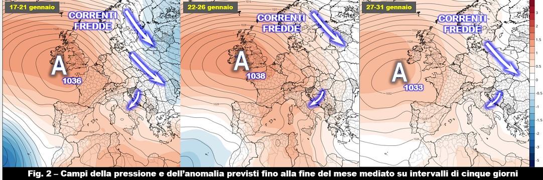 Pressione media prevista 17-31 Gennaio 2022