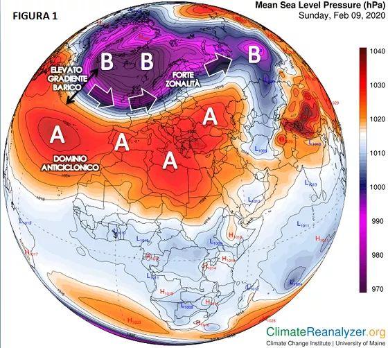 Distribuzione della pressione il 9 Febbraio 2020