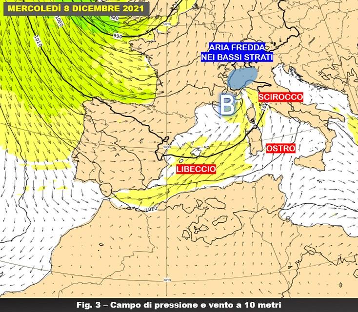 Pressione e venti attesi per l'8 Dicembre 2021