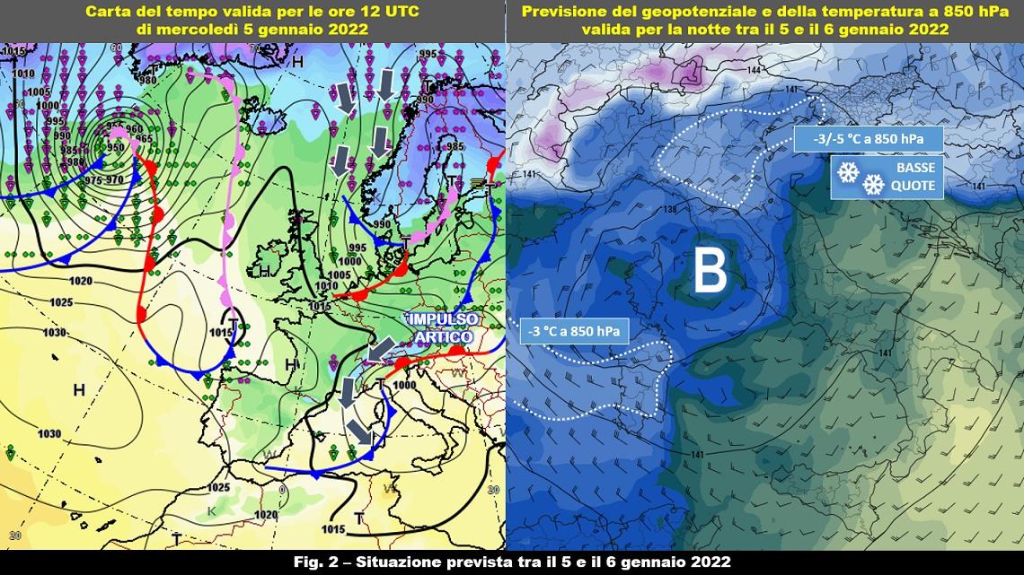 Previsione meteo tra il 5 e 6 Gennaio 2022