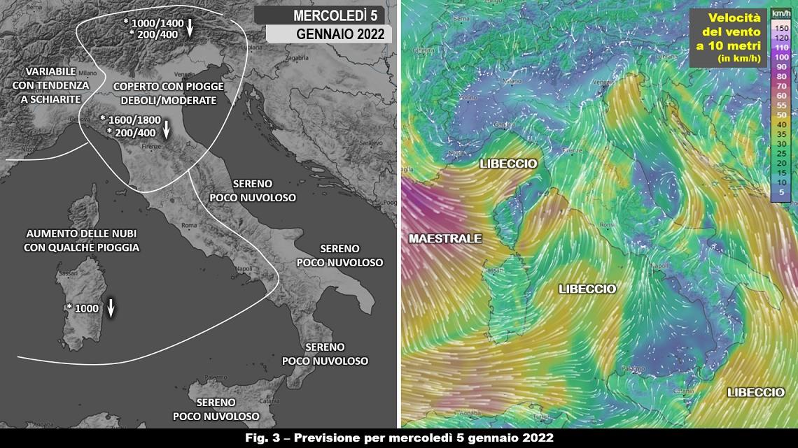 Previsione meteo 5 Gennaio 2022