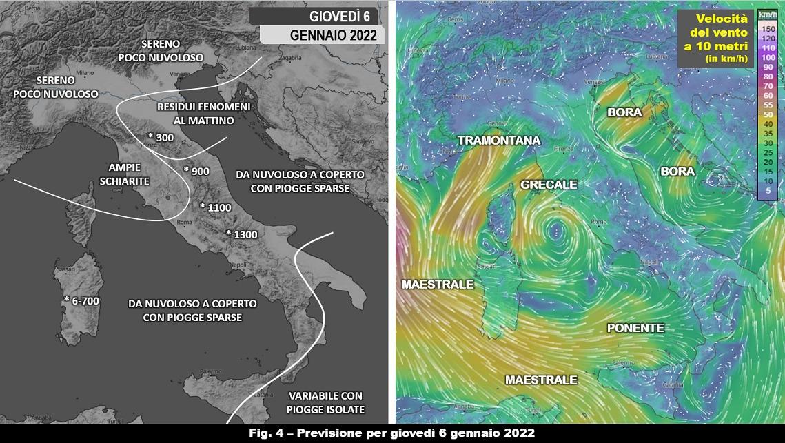 Previsione meteo 6 Gennaio 2022