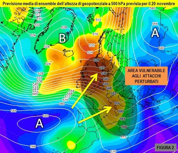 Previsione media di ensemble 500hPa per il 20 Novembre 2020