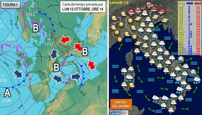 La previsione meteo per lunedì 12 ottobre 2020