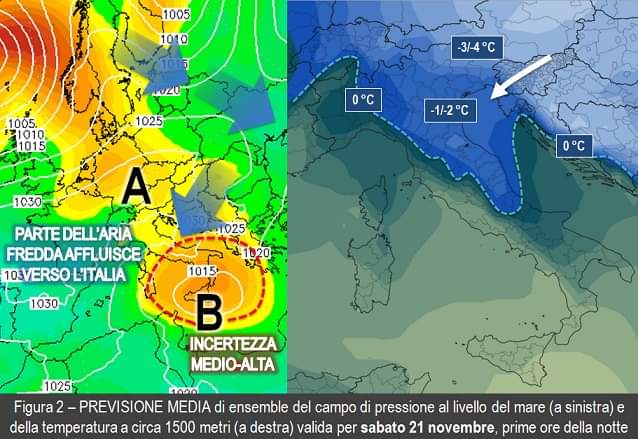 Previsione media attesa per il 21 Novembre 2020 (pressione e temperatura)