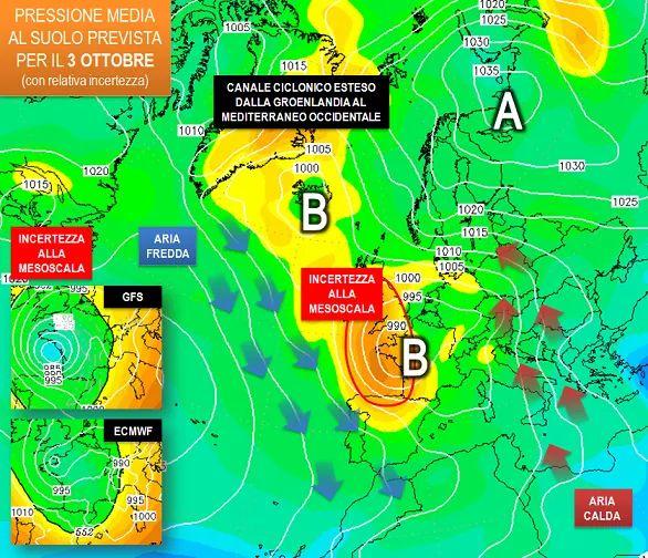 Previsione media al suolo per il 3 Ottobre 2020