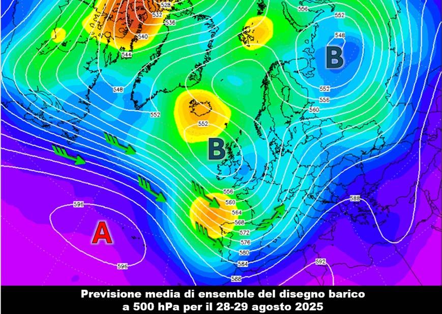 Previsione media di ensemble del geopotenziale a 500 hPa