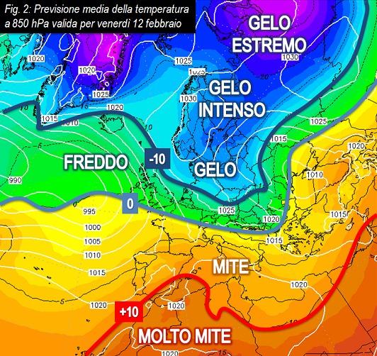 Previsione media temperature attesa per il 12 febbraio 2021