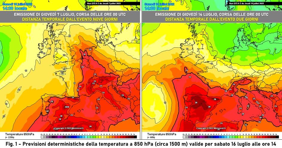 Confronto previsione meteo deterministica per il 16 Luglio 2022