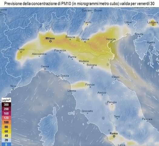 La previsione pm10 per il 30 ottobre 2020